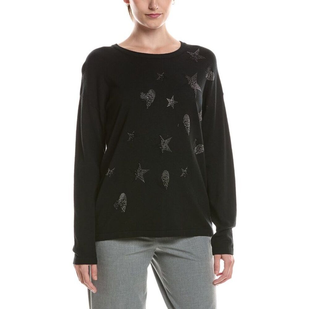 Picadilly Womens  Star Heart Rhinestone Sweater, Black